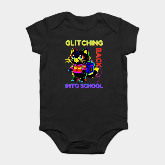 Back To School Glitch Cat Baby Bodysuit by The WYLD Tribe
